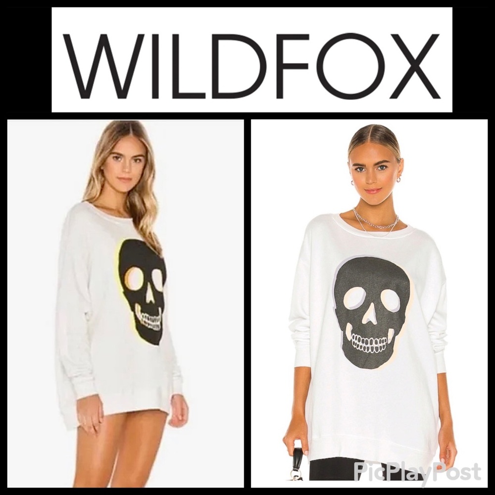 Sweat Skull Roadtrip Sweatshirt in Clean White Oversized WILDFOX Couture NWT HTF